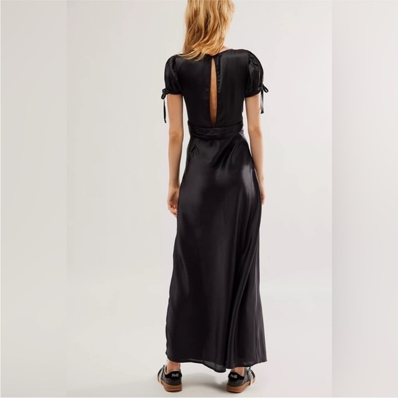 Free people black Cooper lace trim satin maxi dress - Picture 4 of 12